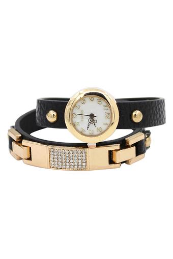 BlueLans Square Rhinestone - Jam Tangan Wanita - Hitam - Strap Leather  