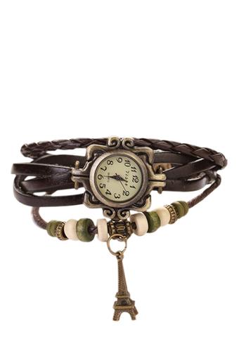 Bluelans Eiffel Tower Bracelet Watch - Jam Tangan Wanita - Coffee - Strap Faux Leather  