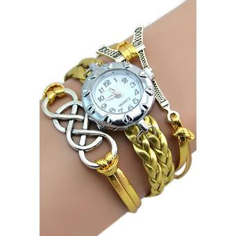 Bluelans Eight Love Charm Faux Leather Bracelet Wrist Watch Yellow  