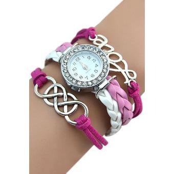 Bluelans Eight Love Charm Faux Leather Bracelet Wrist Watch Rose-Red  