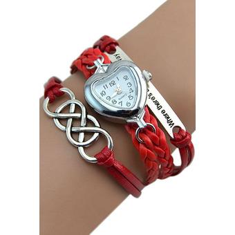 Bluelans Eight Love Charm Faux Leather Bracelet Wrist Watch Red  