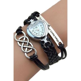 Bluelans Eight Love Charm Faux Leather Bracelet Wrist Watch Black  