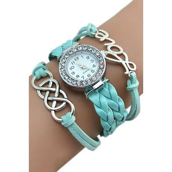 Bluelans Eight Love Charm Faux Leather Bracelet Wrist Watch Light Blue  