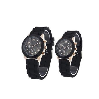 Bluelans Geneva Lover Women's Men's Silicone Jelly Gel Quartz Analog Wrist Watch 1 Pair Black (Intl)  