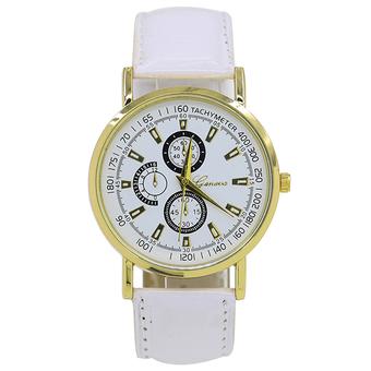 Bluelans Geneva Unisex 3 Sub-Dial Scale Faux Leather Analog Quartz Wrist Watch White (Intl)  