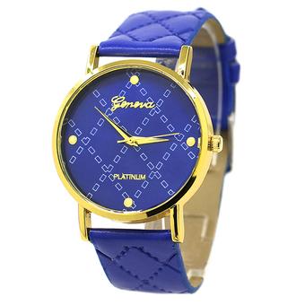 Bluelans Geneva Unisex Faux Leather Checkers Watch Gold Case Wrist Watch Sapphire Blue  