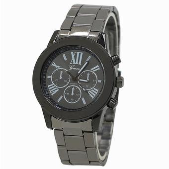 Bluelans Geneva Women Men Roman Number Alloy Analog Quartz Business Wrist Watch Black (Intl)  