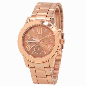 Bluelans Geneva Women Men Roman Number Alloy Analog Quartz Business Wrist Watch Rose-Golden (Intl)  