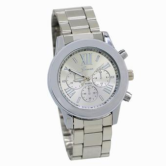 Bluelans Geneva Women Men Roman Number Alloy Analog Quartz Business Wrist Watch Silver (Intl)  