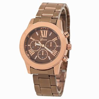 Bluelans Geneva Women Men Roman Number Alloy Analog Quartz Business Wrist Watch Coffee (Intl)  