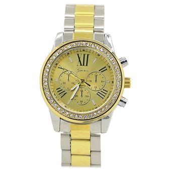 Bluelans Geneva Women's Men's Roman Number Crystal Analog Quartz Wrist Watch Silver + Golden (Intl)  