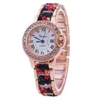 Bluelans Geneva Women's Roman Numbers Flower Rhinestone Quartz Wrist Watch (Intl)  