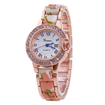 Bluelans Geneva Women's Roman Numbers Flower Rhinestone Quartz Wrist Watch Milky White (Intl)  