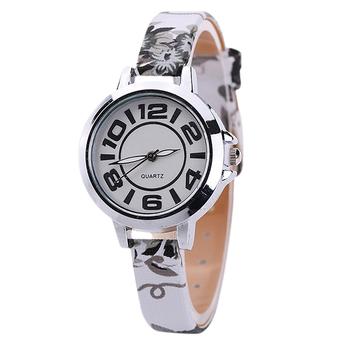 Bluelans Girl's Big Number Fine Faux Leather Floral Band Quartz Wrist Watch Grey (Intl)  