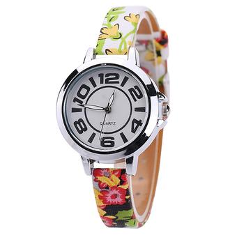 Bluelans Girl's Big Number Fine Faux Leather Floral Band Quartz Wrist Watch Multicolor (Intl)  