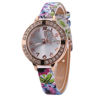 Bluelans Girl's Butterfly Rhinestone Flower Faux Leather Quartz Wristwatch Rose Red (Intl)  