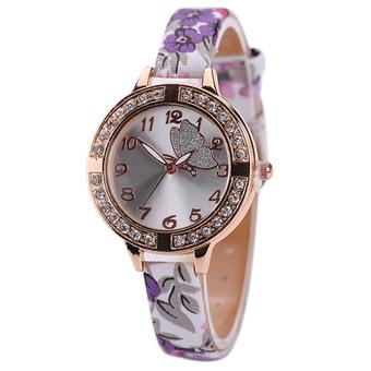 Bluelans Girl's Butterfly Rhinestone Flower Faux Leather Quartz Wristwatch Purple (Intl)  