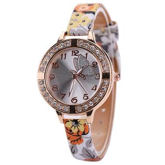 Bluelans Girl's Butterfly Rhinestone Flower Faux Leather Quartz Wristwatch Yellow (Intl)  