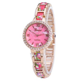 Bluelans Girl's Geneva Flower Rhinestone Roman Numbers Quartz Wrist Watch Pink (Intl)  