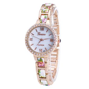 Bluelans Girl's Geneva Flower Rhinestone Roman Numbers Quartz Wrist Watch White (Intl)  