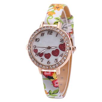 Bluelans Girl's Love Heart Floral Faux Leather Quartz Analog Dress Wrist Watch Multicolor (Intl)  