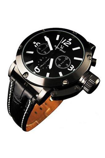 Bluelans Jam Tangan Pria - Hitam - Strap Leather  