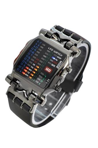 Bluelans Jam Tangan Pria - Hitam - Strap Rubber - Binary LED  