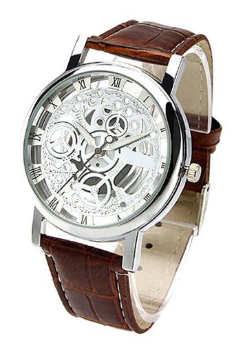 Bluelans Jam Tangan Unisex - Strap Kulit Sintetis - Cokelat  