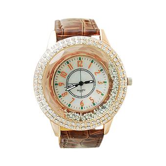 Bluelans Jam Tangan Wanita - Cokelat - Strap Kulit - Rhinestones  