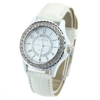 Bluelans Ladies Girls Geneva Crystal Quartz Analog Faux Leather Bracelet Watches White  