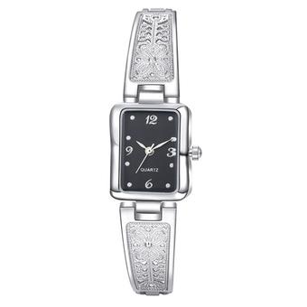 Bluelans Lady's Square Case Stainless Steel Analog Quartz Bracelet Dress Wrist Watch Silver Black (Intl)  