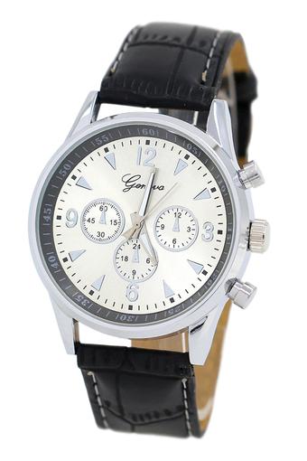 Bluelans Men's Black Faux Leather Quartz Analog Wrist Watch White  