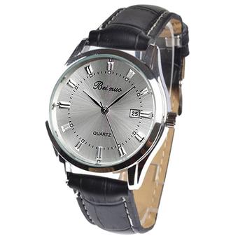 Bluelans Men's Date Calendar Black Band White Dial Faux Leather Analog Quartz Watch  