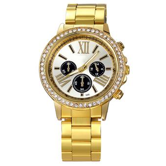 Bluelans Men's Roman Numbers Alloy Analog Quartz Business Casual Wrist Watch Golden + Rhinestone (Intl)  