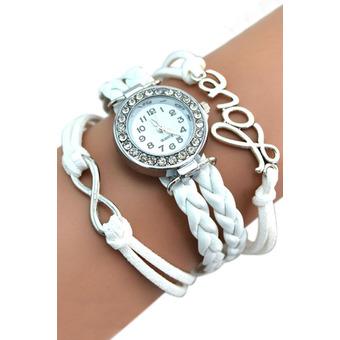 Bluelans Multilayer Leather Bracelet Watch Charm Bangle Wrist Watch White  