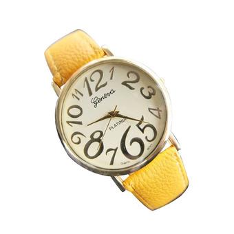 Bluelans Unisex Arabic Numerals Analog Quartz Faux Leather Wrist Watch (Yellow)  