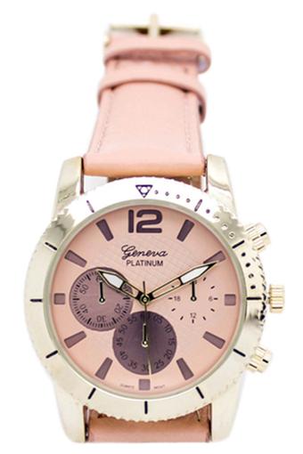 Bluelans Unisex Faux Leather Band Analog Quartz Wrist Watch Pink  