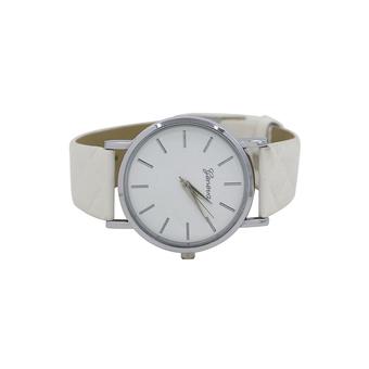 Bluelans Unisex White Checkers Faux Leather Wrist Watch  