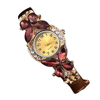 Bluelans Women Crystal Butterfly Dress Cuff Bracelet Quartz Wrist Watch Dark Red  