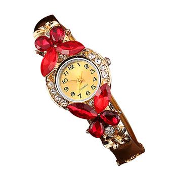 Bluelans Women Crystal Butterfly Dress Cuff Bracelet Quartz Wrist Watch Red  