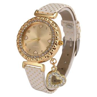 Bluelans Women Heart Pandent Faux Leather Crystal Quartz Analog Wrist Watch White (Intl)  