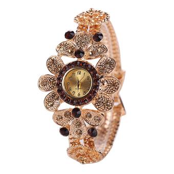 Bluelans Women Rhinestone Flower Deco Bangle Analog Quartz Bracelet Watch Brown  