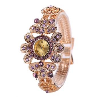 Bluelans Women Rhinestone Flower Deco Bangle Analog Quartz Bracelet Watch Purple  