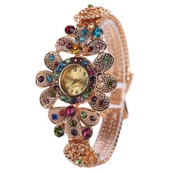 Bluelans Women Rhinestone Flower Deco Bangle Analog Quartz Bracelet Watch Multi-Color  