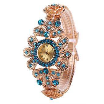 Bluelans Women Rhinestone Flower Deco Bangle Analog Quartz Bracelet Watch Sky Blue  