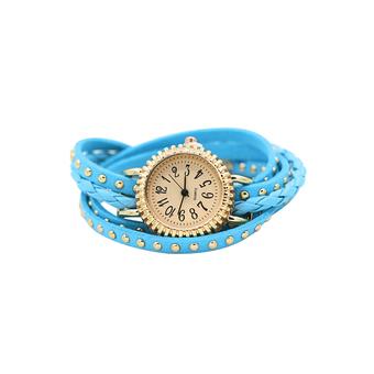 Bluelans Women Rivet Braided Faux Leather Wrap Watch Sky Blue  