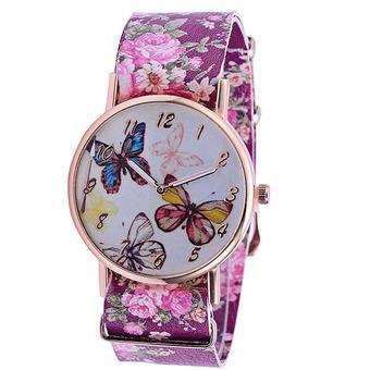 Bluelans Women's Butterfly Flower Faux Leather Band Quartz Analog Wrist Watch Purple  