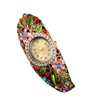 Bluelans Women's Crystal Colored Alloy Flower Bangle Bracelet Watch Analog Quartz Multi-Color  