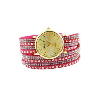 Bluelans Women's Faux Suede Rivets Rhinestone Analog Watch Rose-Red  