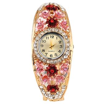 Bluelans Women's Flower Golden Crystal Bracelet Analog Quartz Wrist Watch (Red) (Intl)  